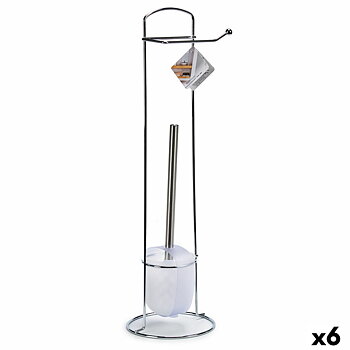 Toalettpappershållare med toalettborste Berilo W2930A Vit Silvrig Metall 16,5 x 59 x 16,5 cm (6 antal)