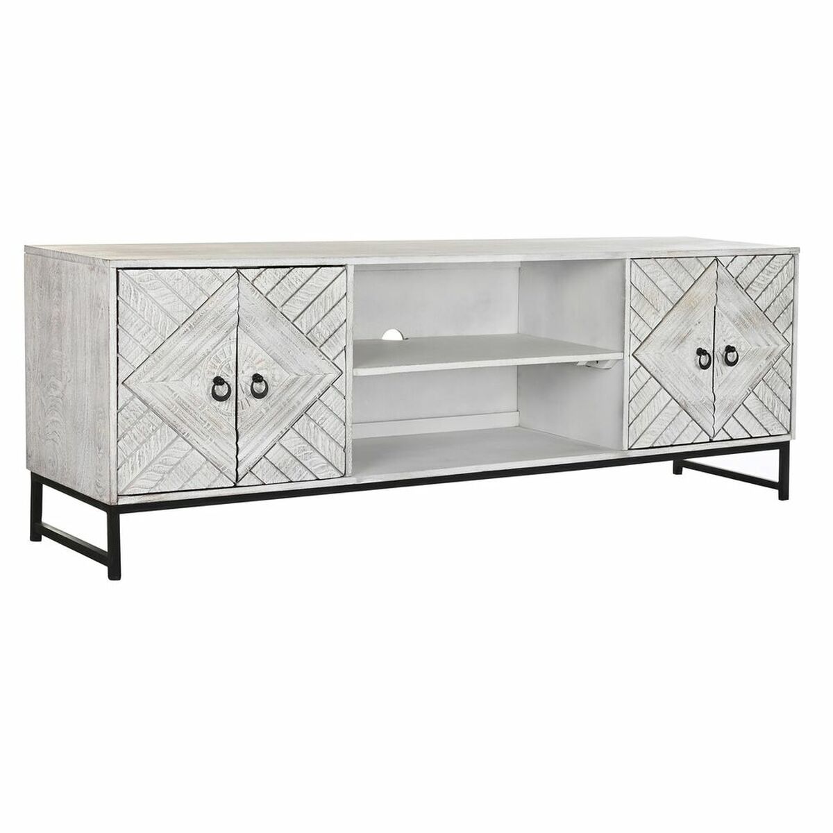 TV-möbler DKD Home Decor 180 x 40 x 60 cm Svart Metall Vit Mangoträ