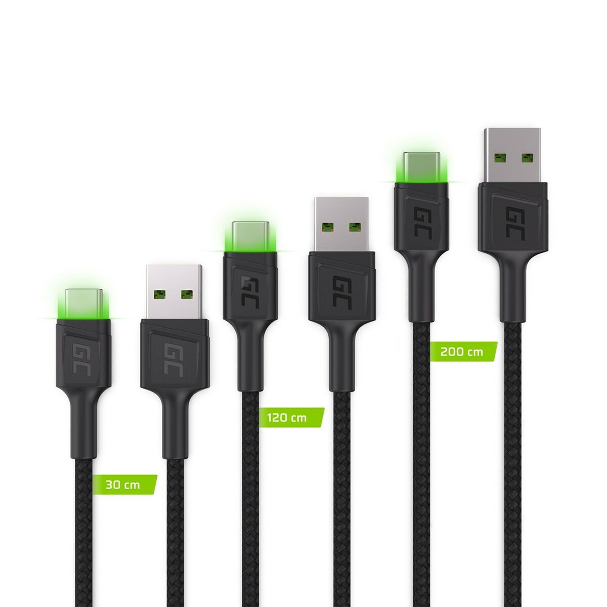 Adapter USB till USB-C Green Cell KABGCSET01 Svart Grön 2 m (3 antal)
