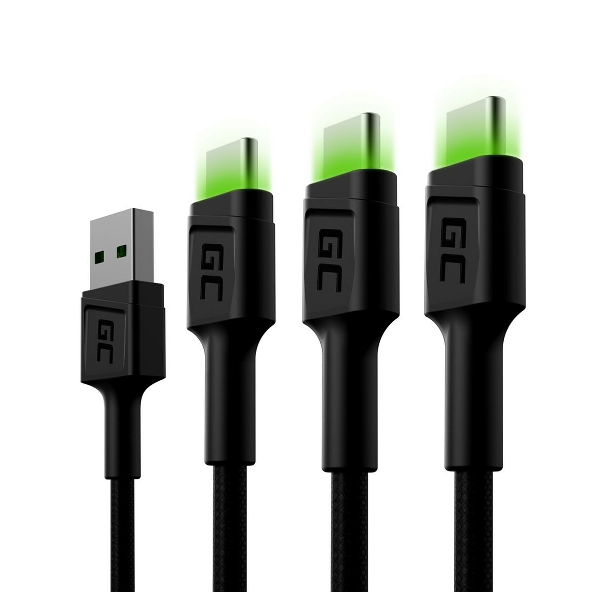 Adapter USB till USB-C Green Cell KABGCSET02 Svart 1,2 m (3 antal)