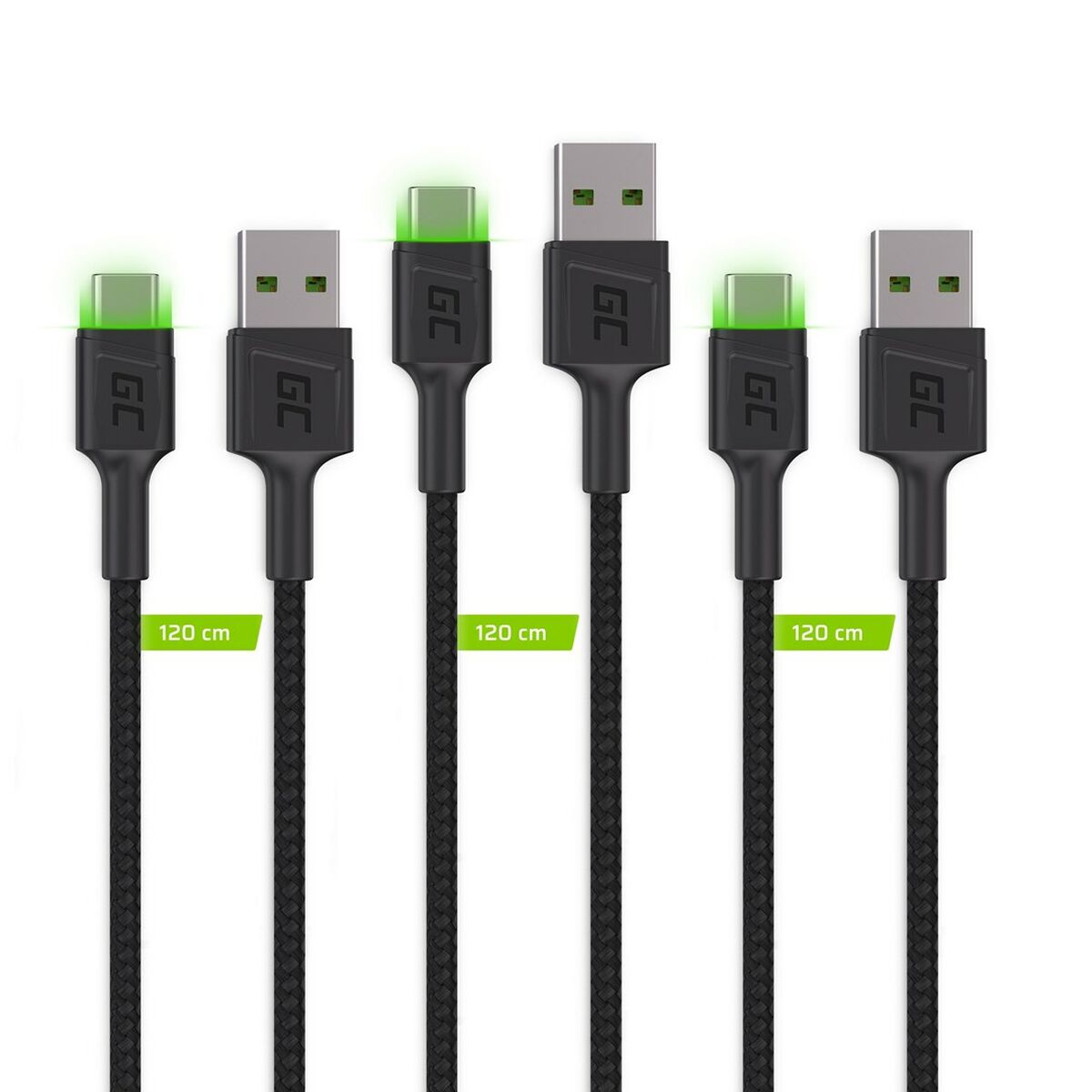 Adapter USB till USB-C Green Cell KABGCSET02 Svart 1,2 m (3 antal) - 2