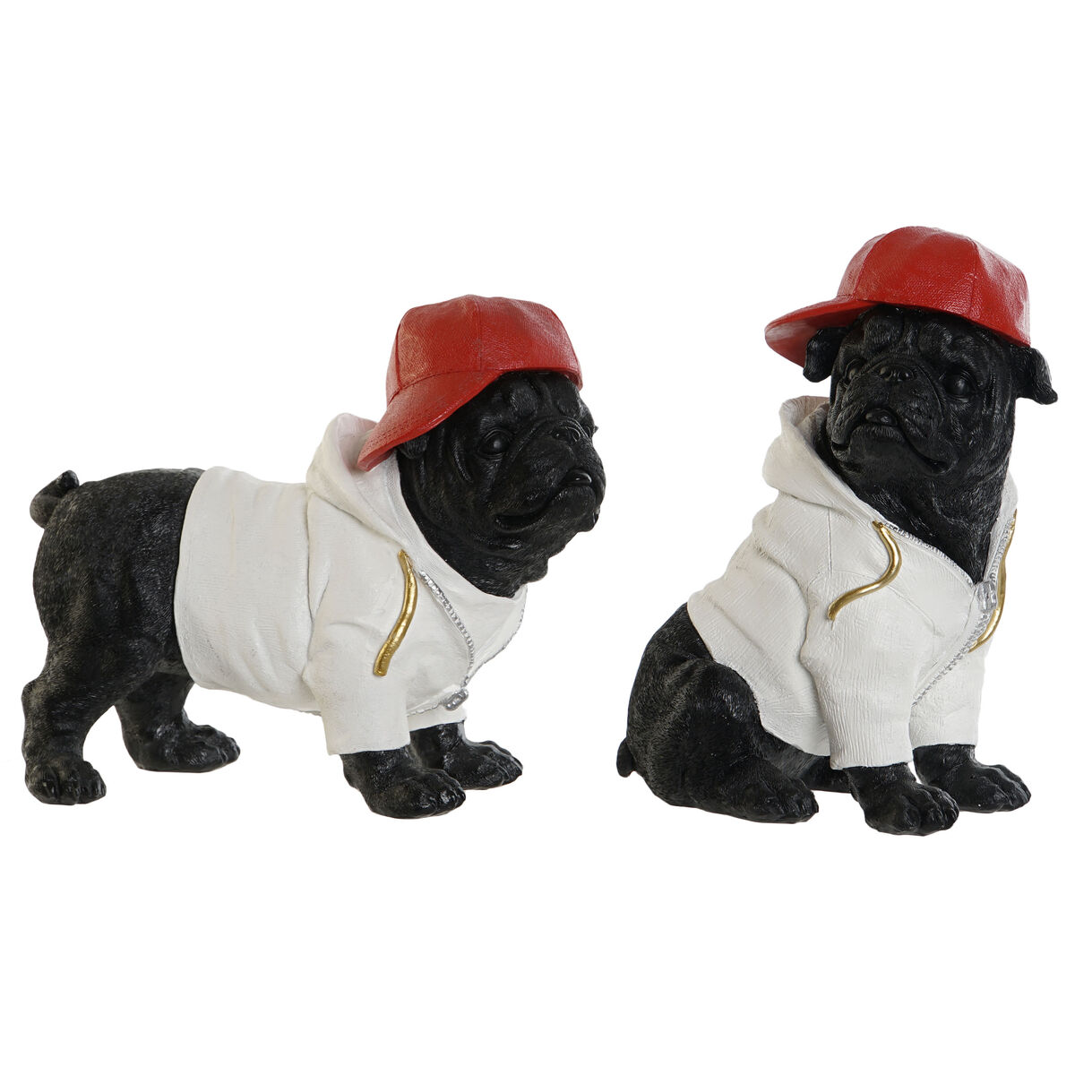 Prydnadsfigur Home ESPRIT Vit Svart Röd Hund 25 x 12 x 21 cm (2 antal)