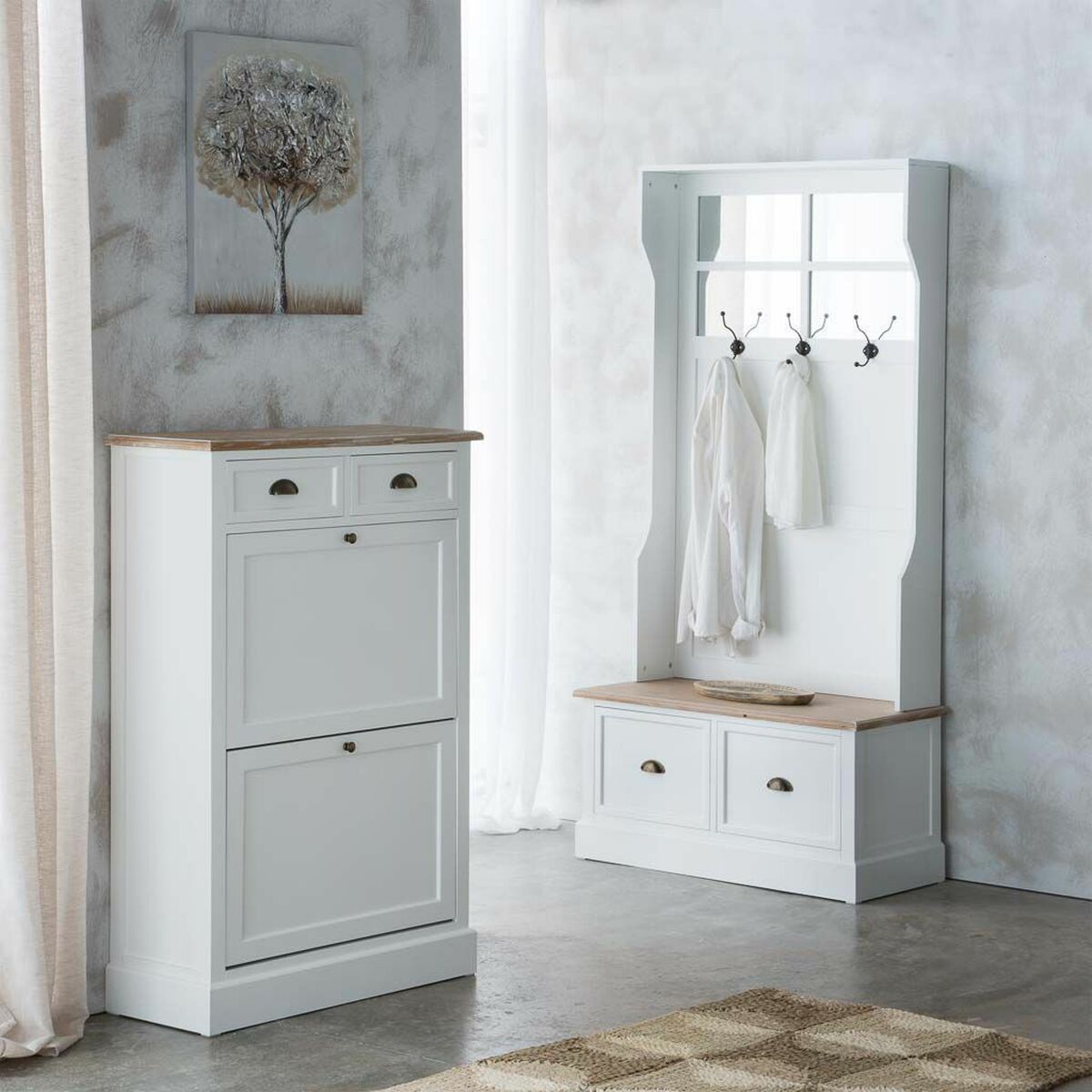 Klädhängare med hylla Alexandra House Living Vit Brun Zinklegering Trä MDF 39 x 184 x 92 cm - 3