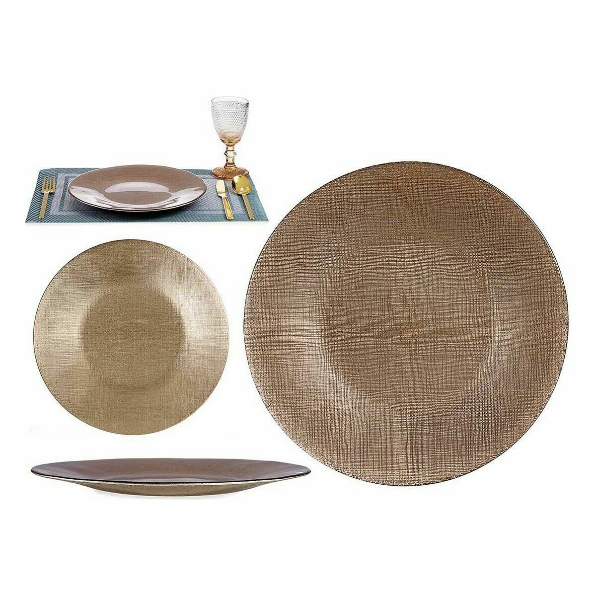 Platt skål Gyllene Glas 27 x 2 x 27 cm (6 antal) - 3