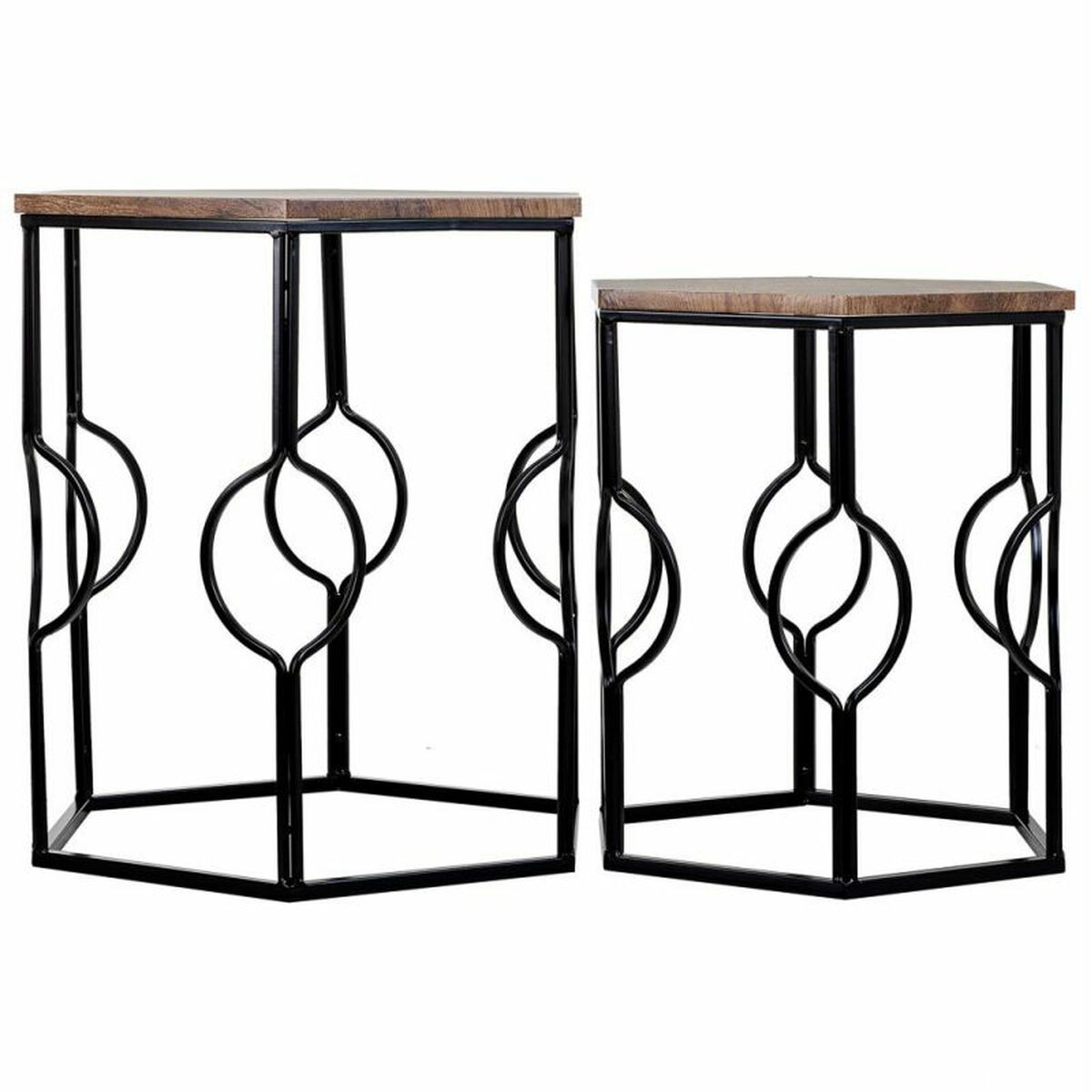 2-bordsset Alexandra House Living Brun Svart Järn Trä MDF 39 x 57 x 39 cm - 2