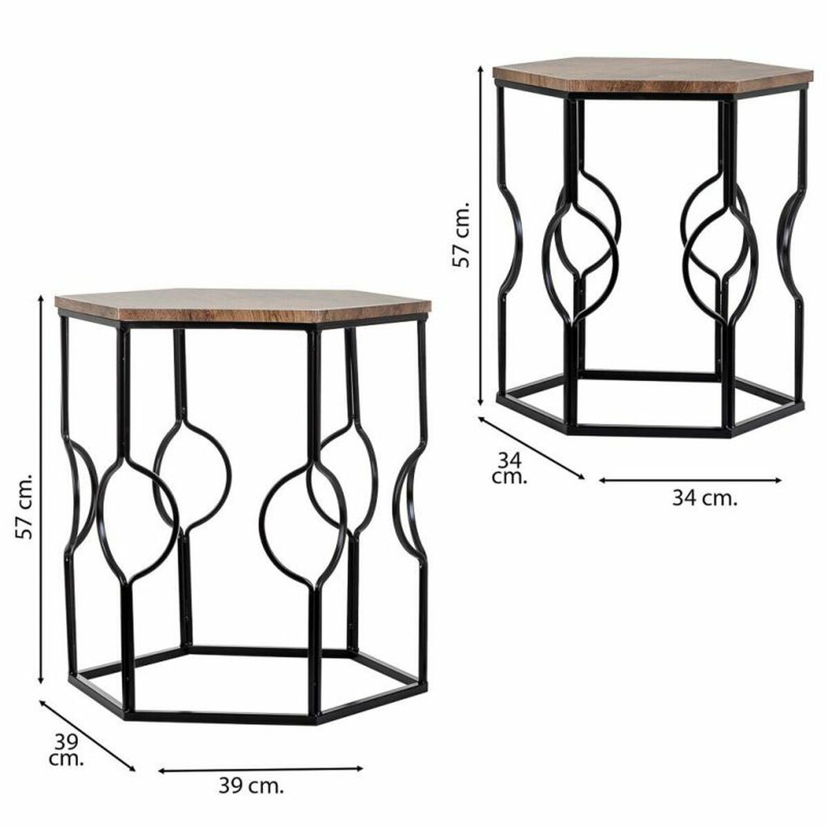 2-bordsset Alexandra House Living Brun Svart Järn Trä MDF 39 x 57 x 39 cm - 3