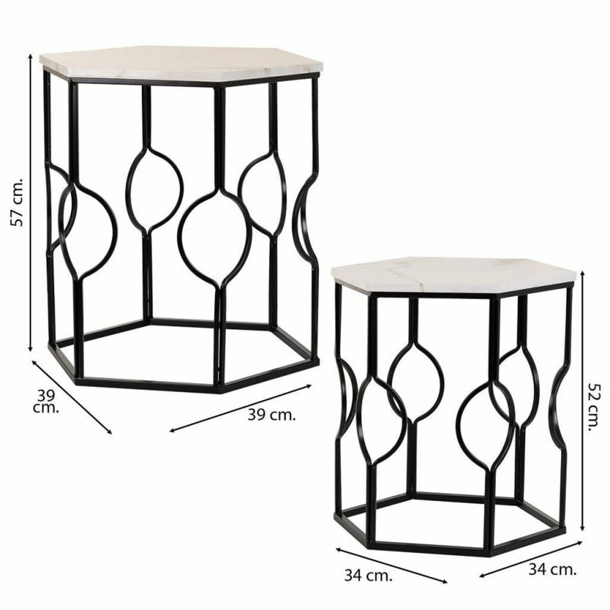 2-bordsset Alexandra House Living Vit Järn Trä MDF 39 x 57 x 39 cm - 3