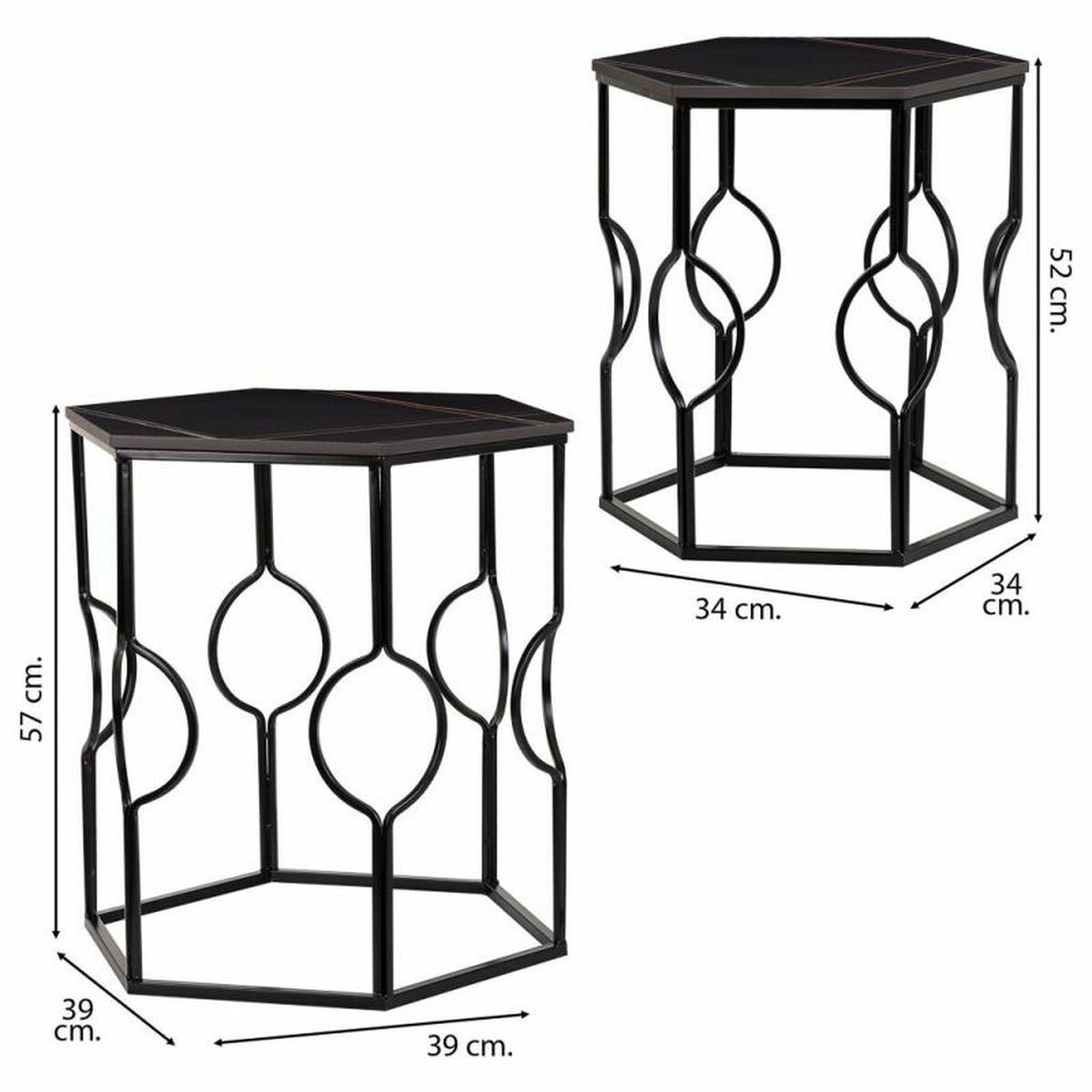 2-bordsset Alexandra House Living Svart Järn Trä MDF 39 x 57 x 39 cm - 3