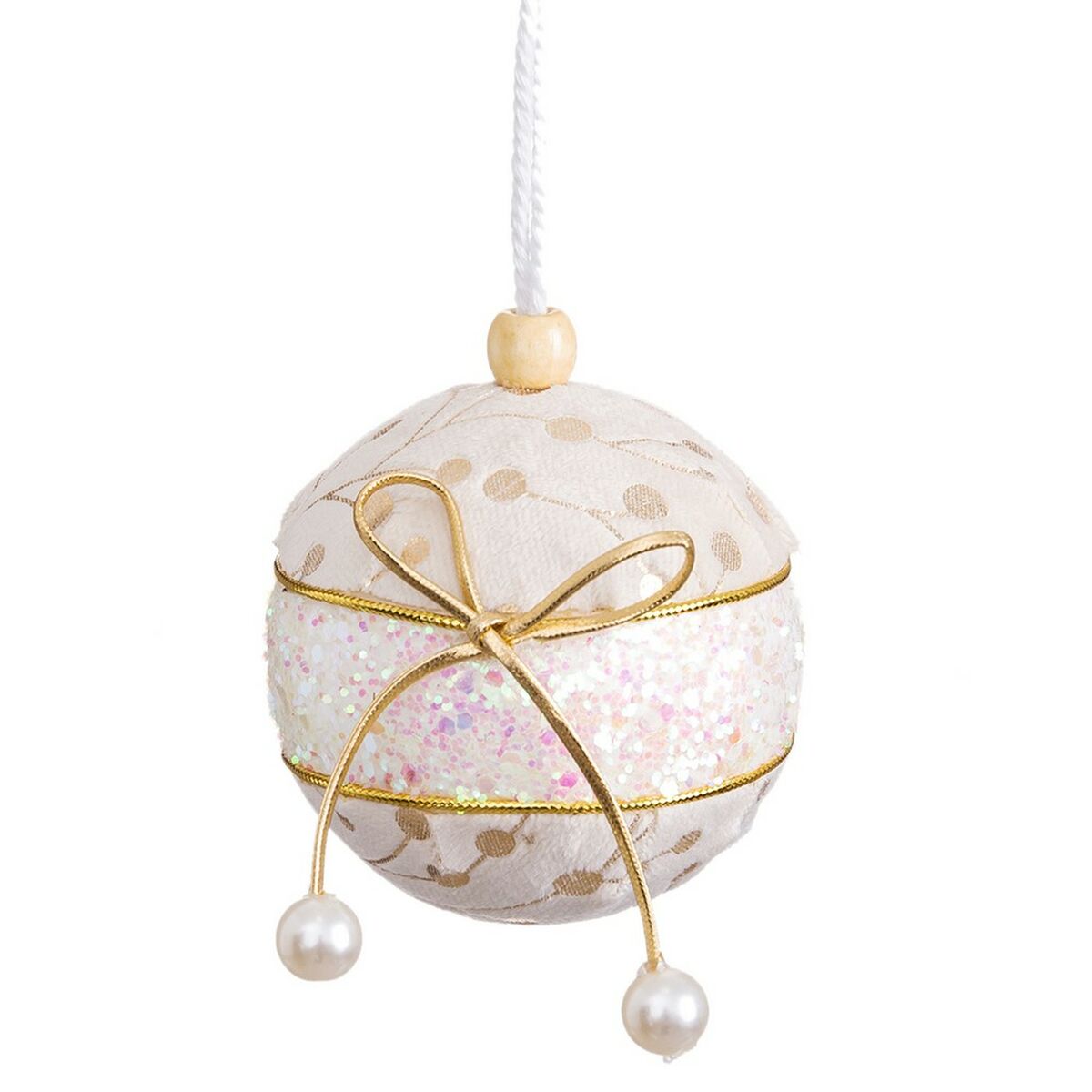 Julgranskulor Vit Gyllene Polyfoam Tyg Lasso 8 x 8 x 8 cm (4 antal) - 3