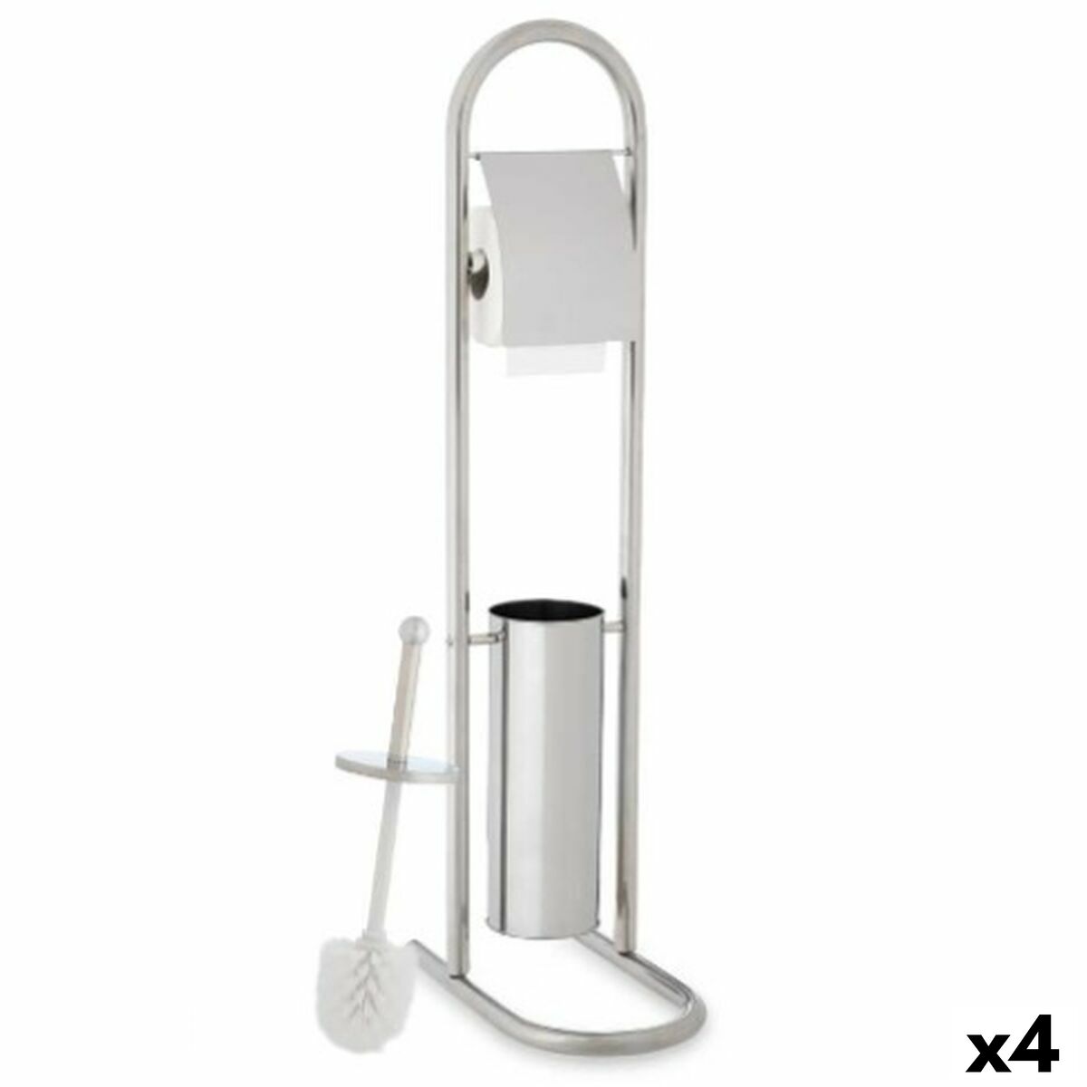 Toalettpappershållare med toalettborste Silvrig Stål 17,5 x 29 x 80 cm (4 antal)