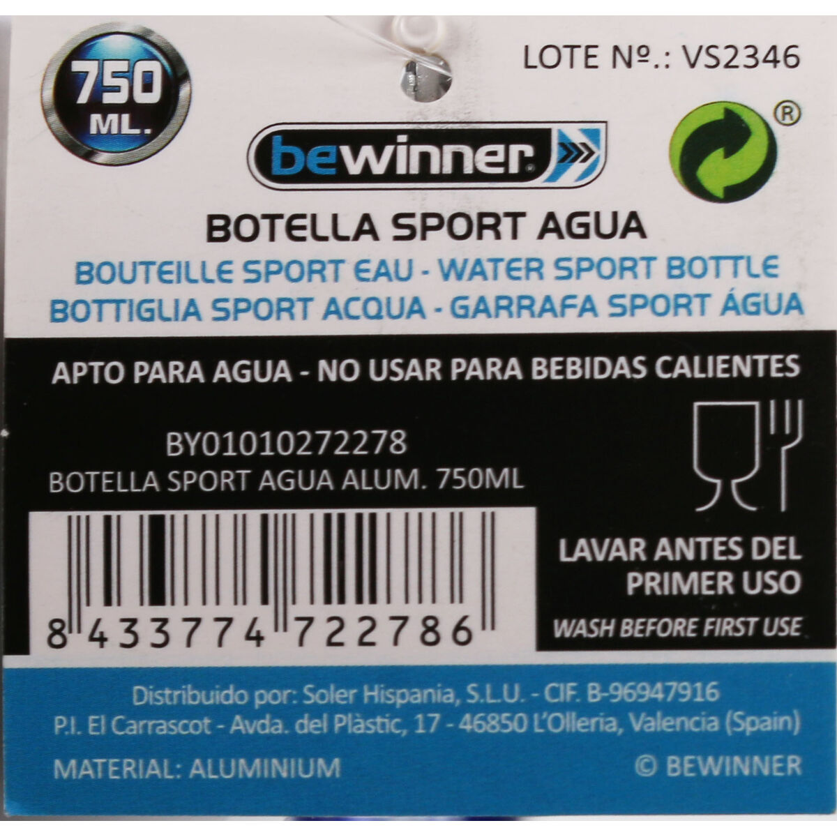 Flaska Bewinner Aluminium 750 ml 0,75 L 7,5 x 24 cm (12 antal) - 5