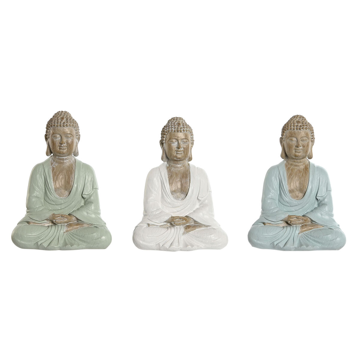 Prydnadsfigur Home ESPRIT Vit Grön Turkos Buddha Orientalisk 14 x 10,5 x 18,5 cm (3 antal)