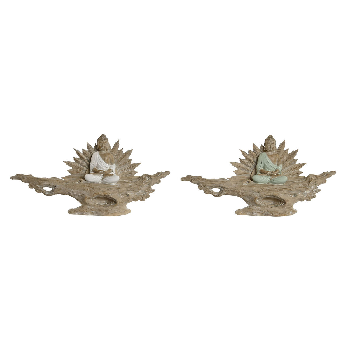 Prydnadsfigur Home ESPRIT Vit Grön Buddha Orientalisk 30 x 6 x 15 cm (2 antal)