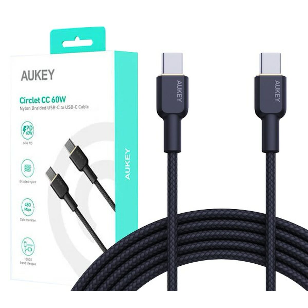 USB-C-kabel Aukey CB-NCC2 Svart 1,8 m