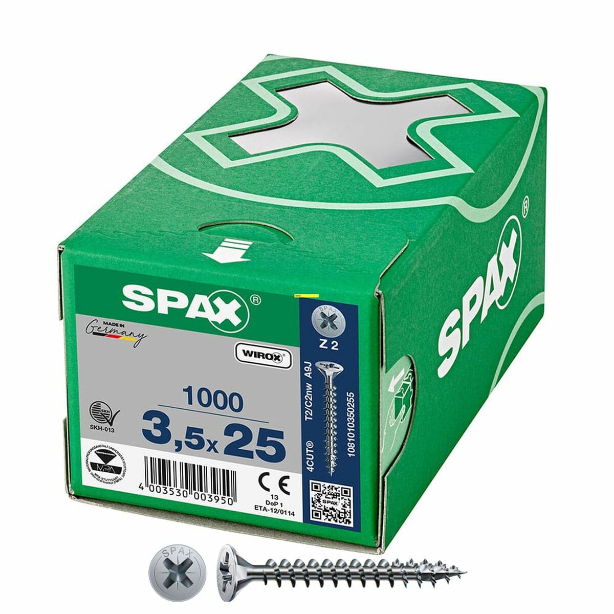 Låda med skruvar SPAX Wirox Z2 Platt huvud 3,5 x 25 mm 1000 Unidades
