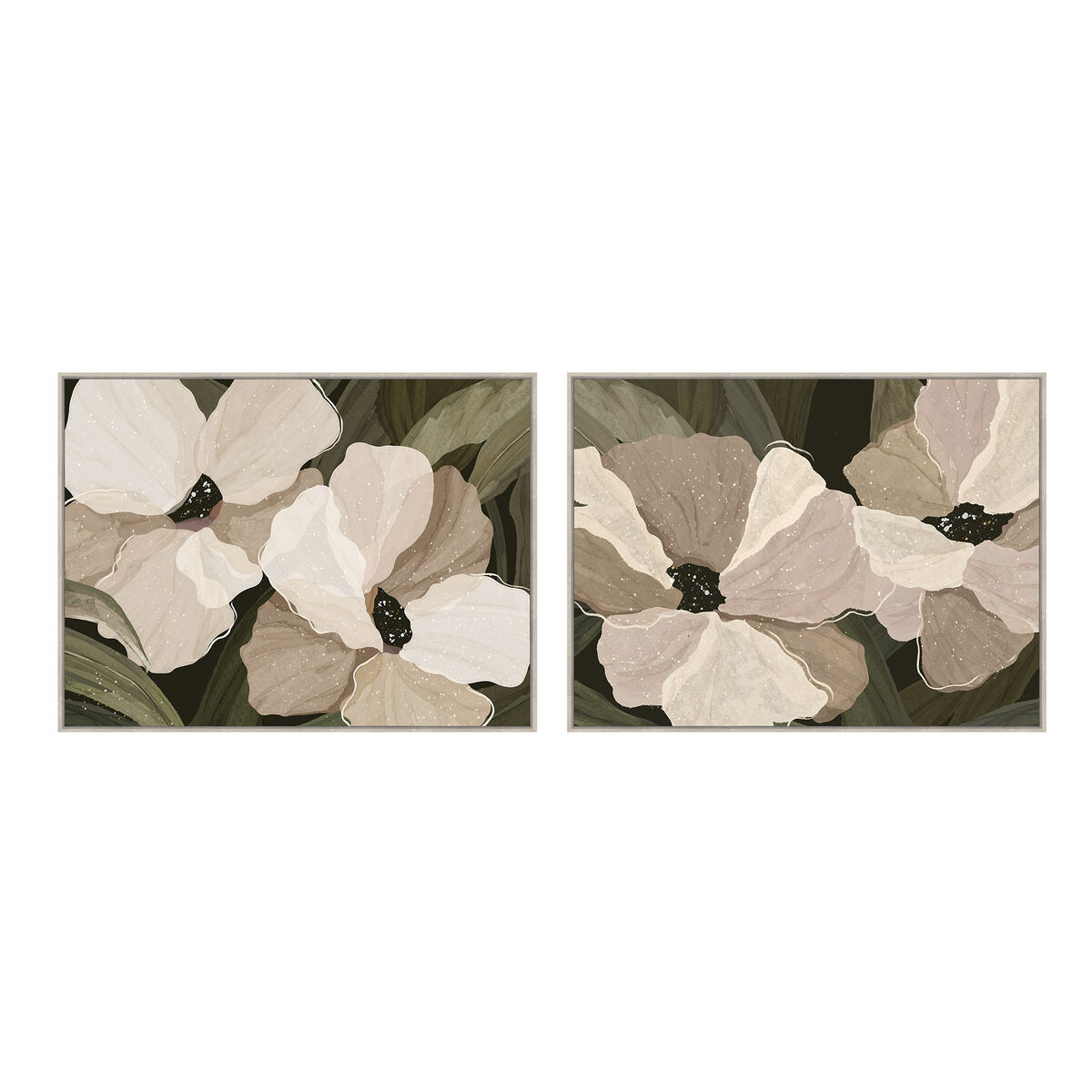 Kanvas Home ESPRIT Vit Grön Virágok Shabby Chic Med relief 120 x 4 x 90 cm (2 antal)
