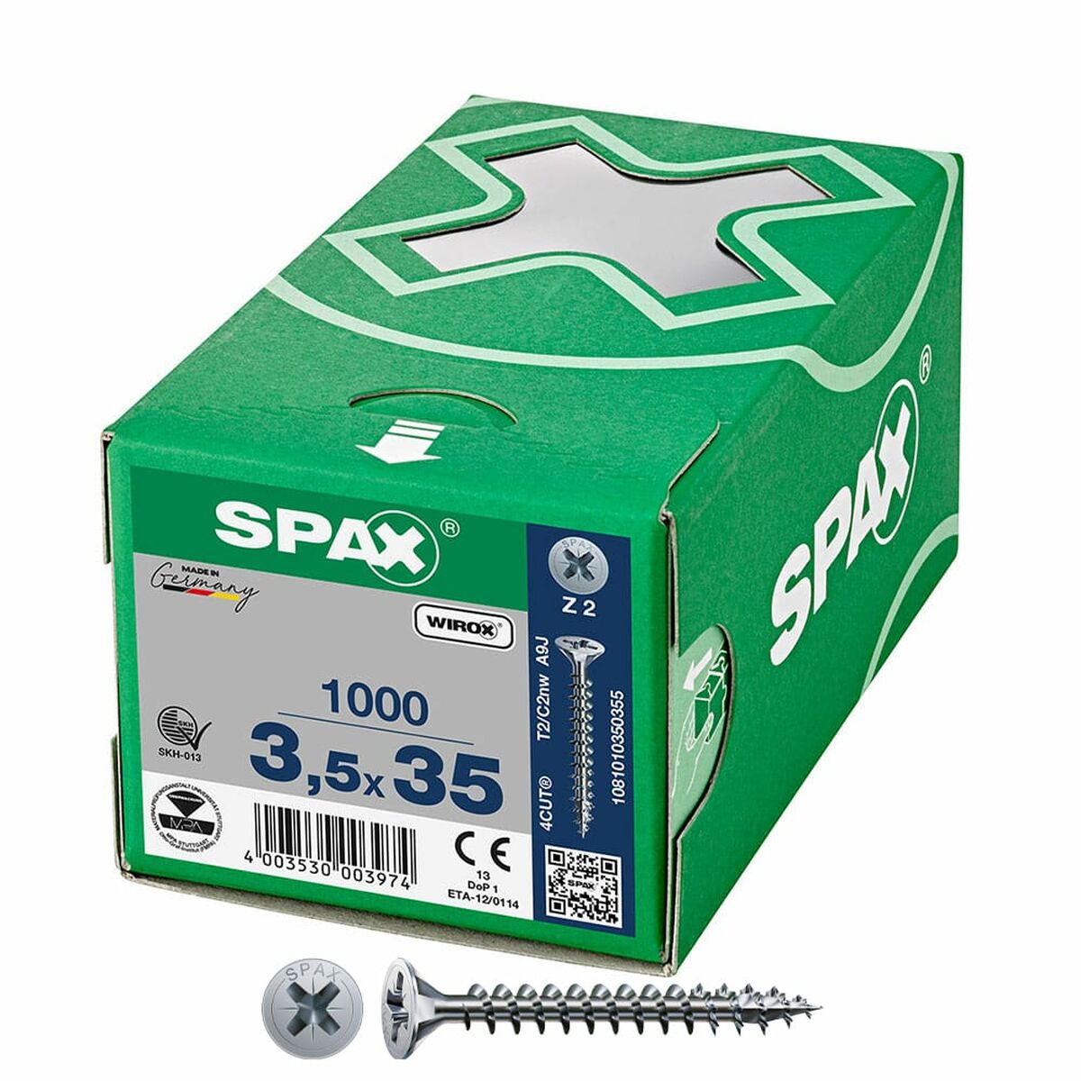 Låda med skruvar SPAX Wirox Z2 Platt huvud 3,5 x 35 mm 1000 Unidades