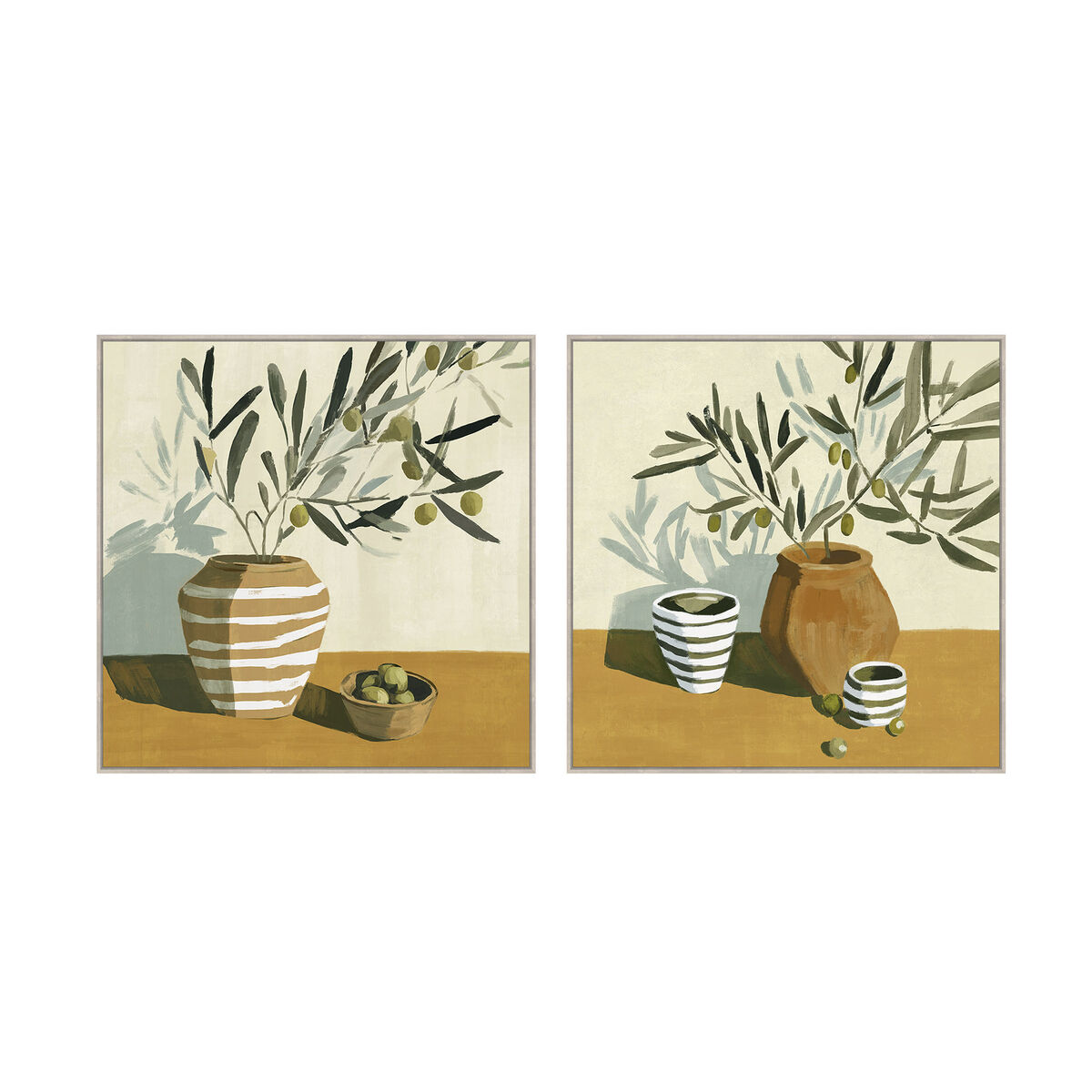 Kanvas Home ESPRIT Grön Beige Träd Medelhavs Vas Med relief 100 x 4 x 100 cm (2 antal)