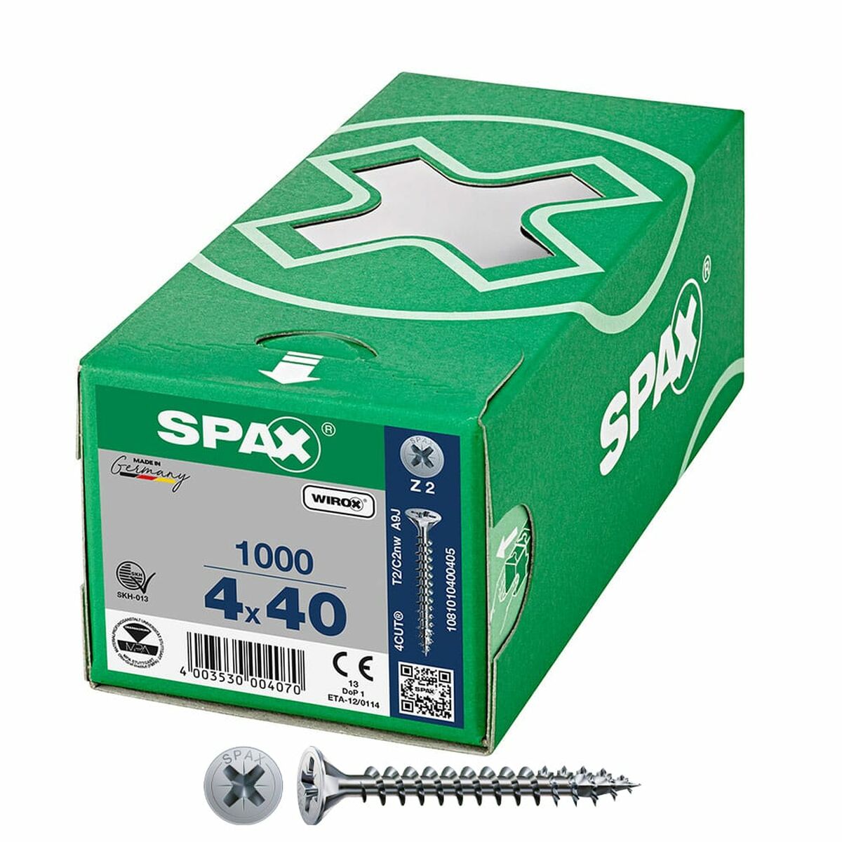 Låda med skruvar SPAX Wirox Z2 Platt huvud 4,0 x 40 mm 1000 Unidades