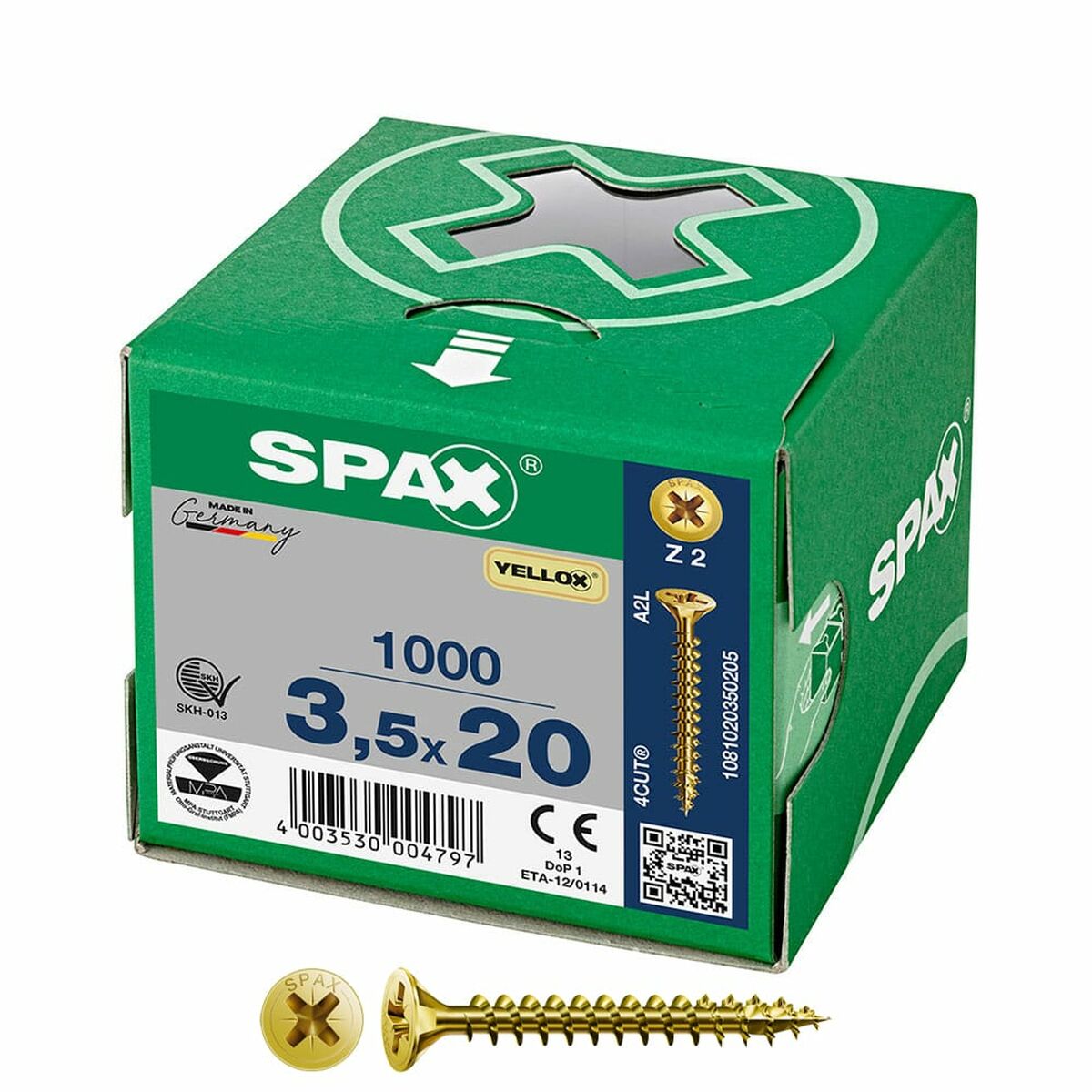 Låda med skruvar SPAX Yellox Z2 Platt huvud 3,5 x 20 mm 1000 Unidades