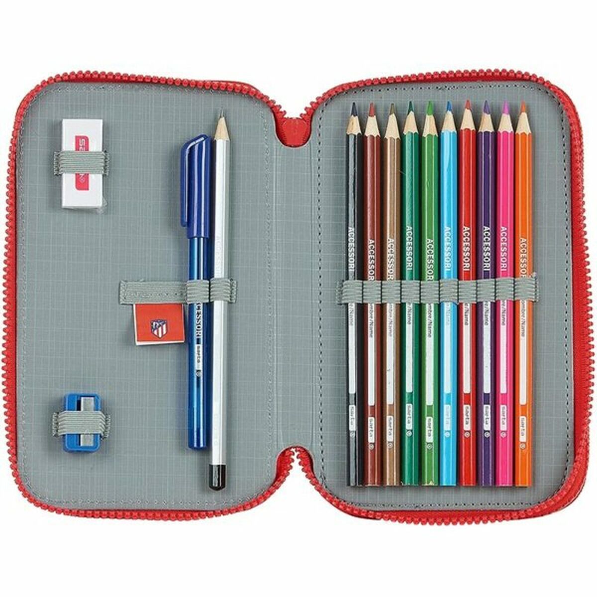 Dubbelt pennfodral Atlético Madrid M854 Vit Röd 12.5 x 19.5 x 4 cm (28 Delar) - 14