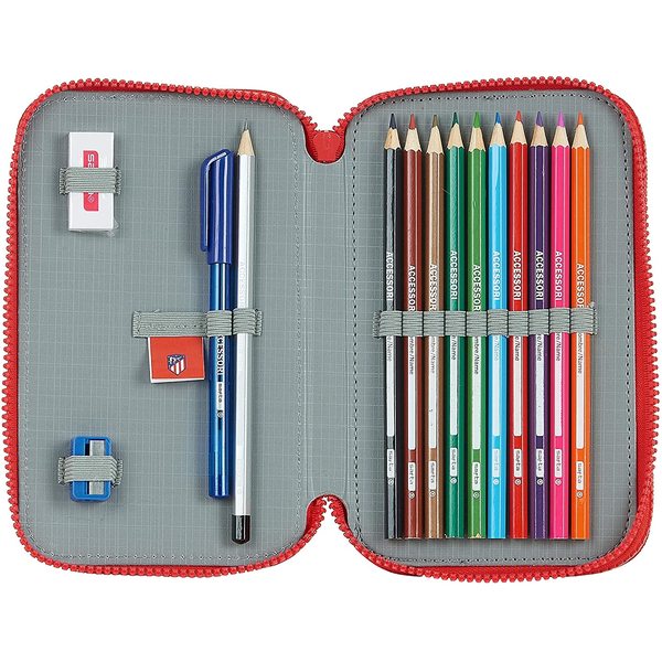 Dubbelt pennfodral Atlético Madrid M854 Vit Röd 12.5 x 19.5 x 4 cm (28 Delar) - 2