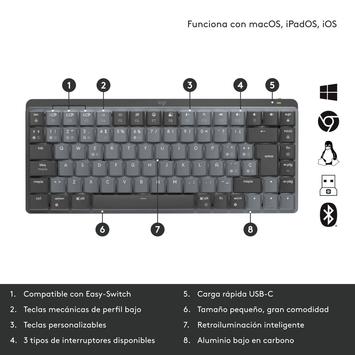 Bluetooth Tangentbord Logitech MX Mini Mechanical Svart Grå Qwerty US - 2