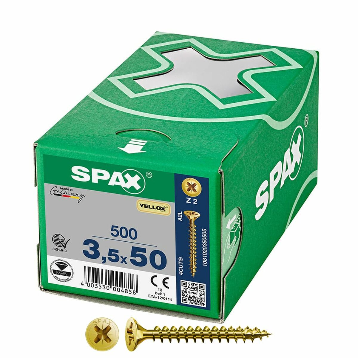 Låda med skruvar SPAX Yellox Z2 Platt huvud 3,5 x 50 mm 500 antal