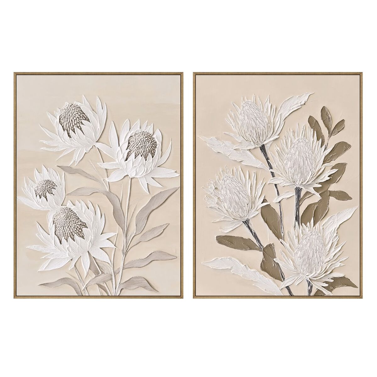 Kanvas Home ESPRIT Vit Beige Virágok Traditionell 60 X 3,7 X 80 CM (2 antal)