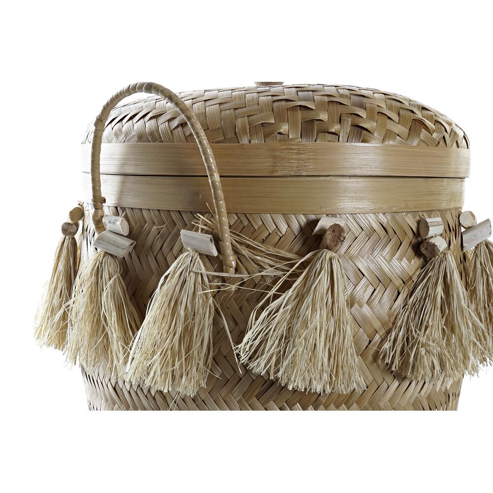 Uppsättning med Dekorativa Lådor DKD Home Decor Vit Grå Naturell Bambu Frans Boho (3 Delar) - 2