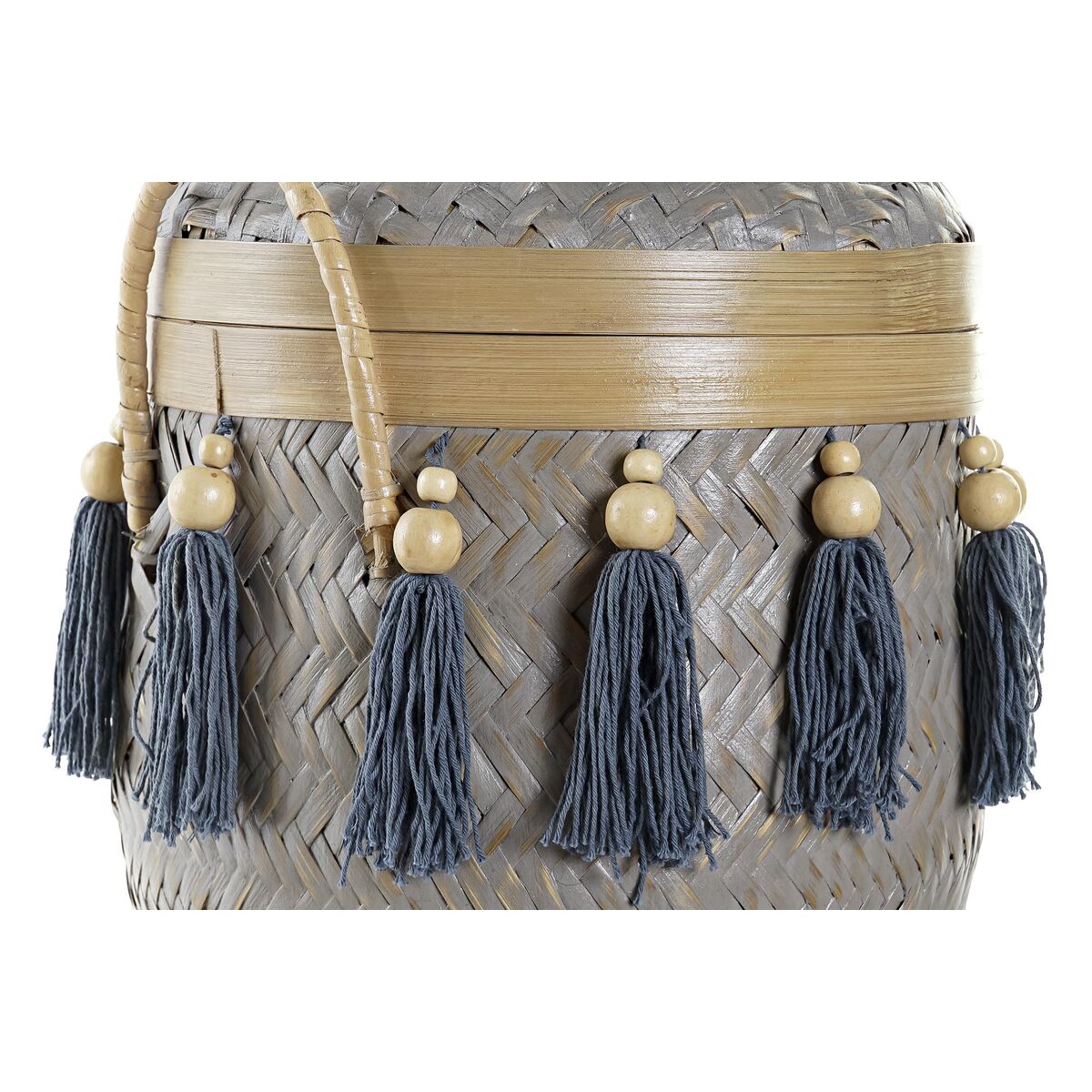 Uppsättning med Dekorativa Lådor DKD Home Decor Vit Grå Naturell Bambu Frans Boho (3 Delar) - 7