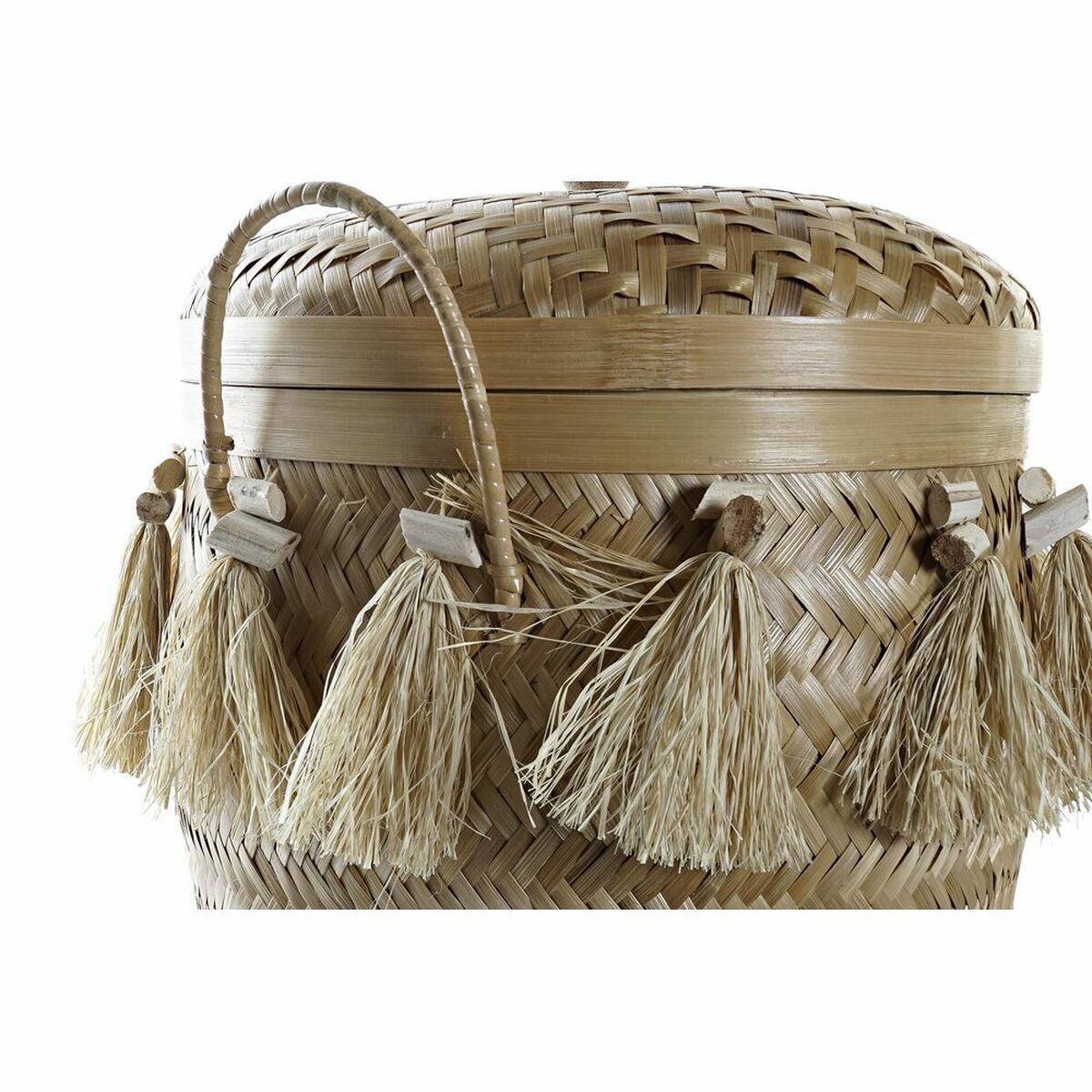 Uppsättning med Dekorativa Lådor DKD Home Decor Vit Grå Naturell Bambu Frans Boho (3 Delar) - 6