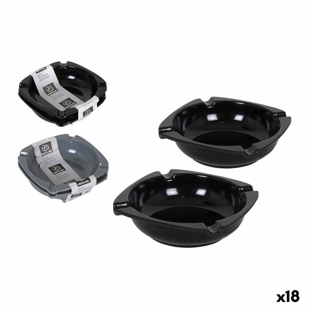 Askfat Privilege Melamin 10 x 10 x 3 cm (2 Delar) (18 antal) (10 cm)(2 pcs)
