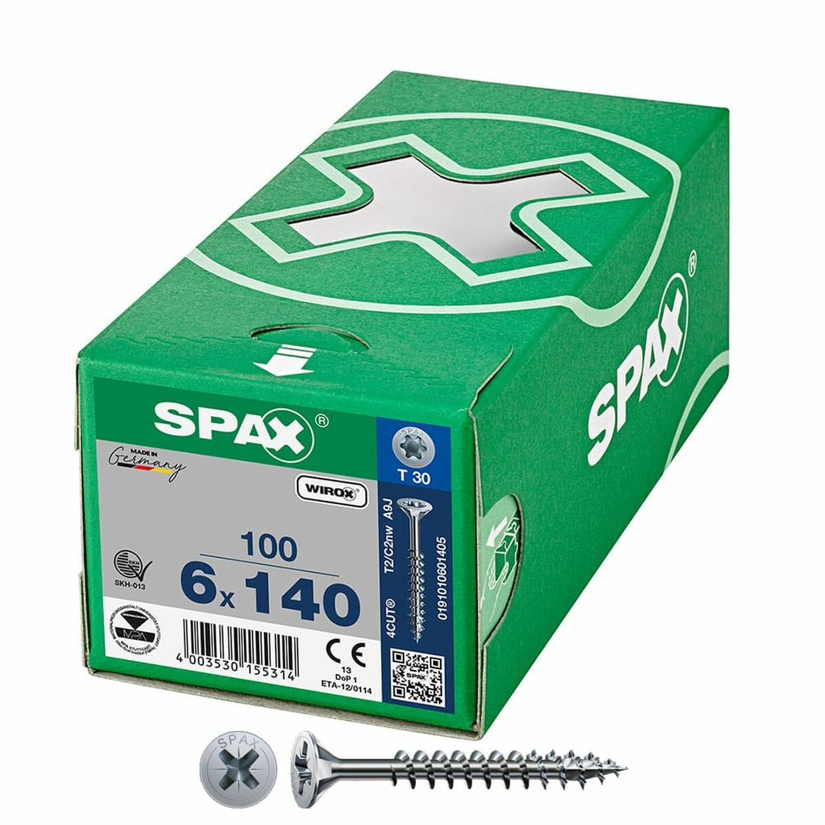 Låda med skruvar SPAX Wirox T30 Platt huvud 6 x 140 mm 100 antal