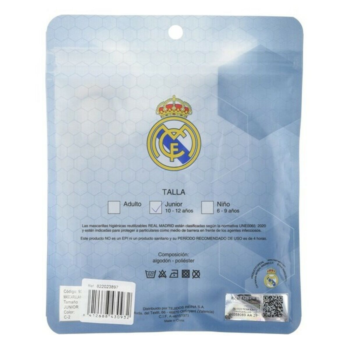 Återanvändbart Hygieniskt Munskydd av Tyg Real Madrid C.F. Blå - 13