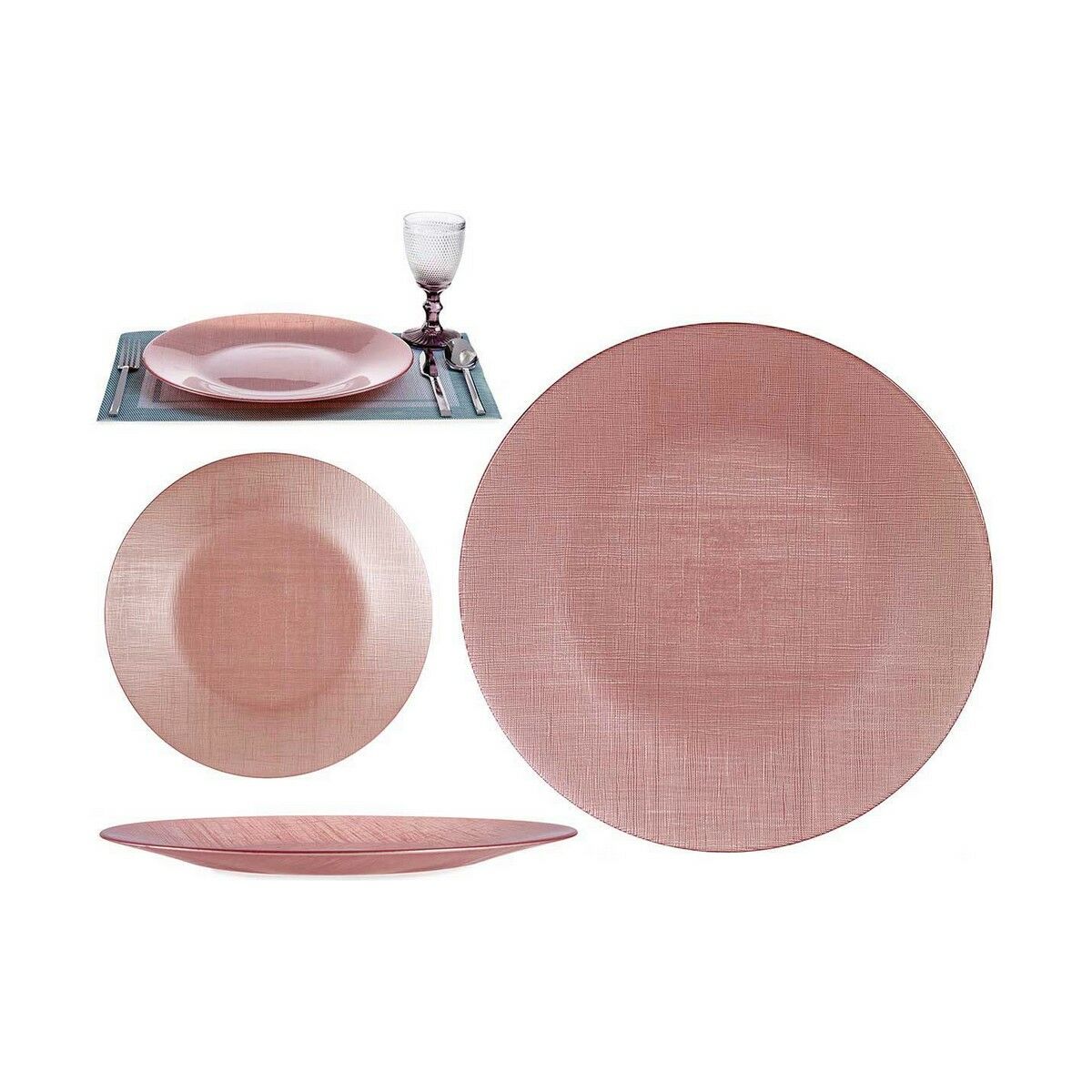Platt skål Vivalto Rosa Glas 32,5 x 2 x 32,5 cm (6 antal) - 4