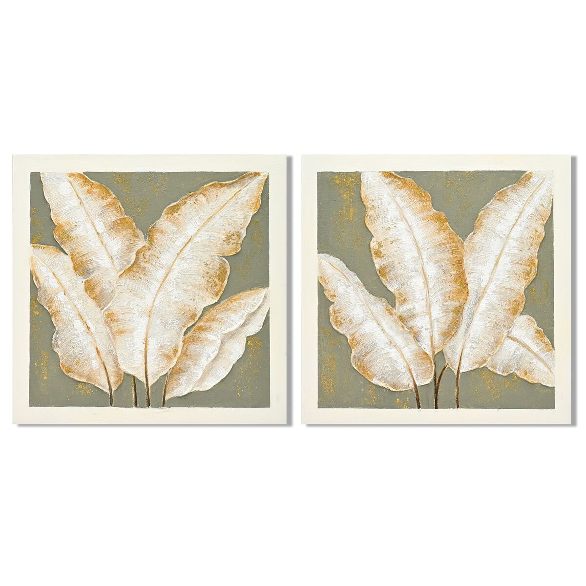 Kanvas Home ESPRIT Grön Beige Palmer Tropiskt 100 x 3 x 100 cm (2 antal)