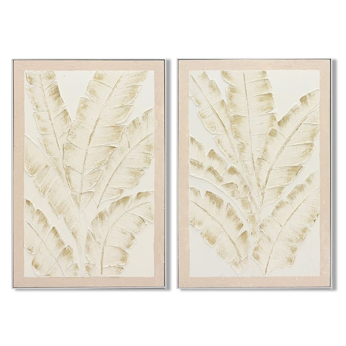 Kanvas Home ESPRIT Vit Beige Palmer Tropiskt (2 antal)