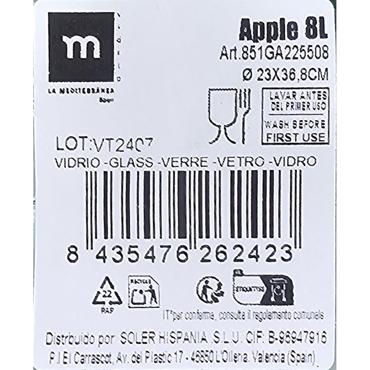 Dekorativ karaff La Mediterránea Apple Glas Ø 23 x 36,8 cm (2 antal) - 7