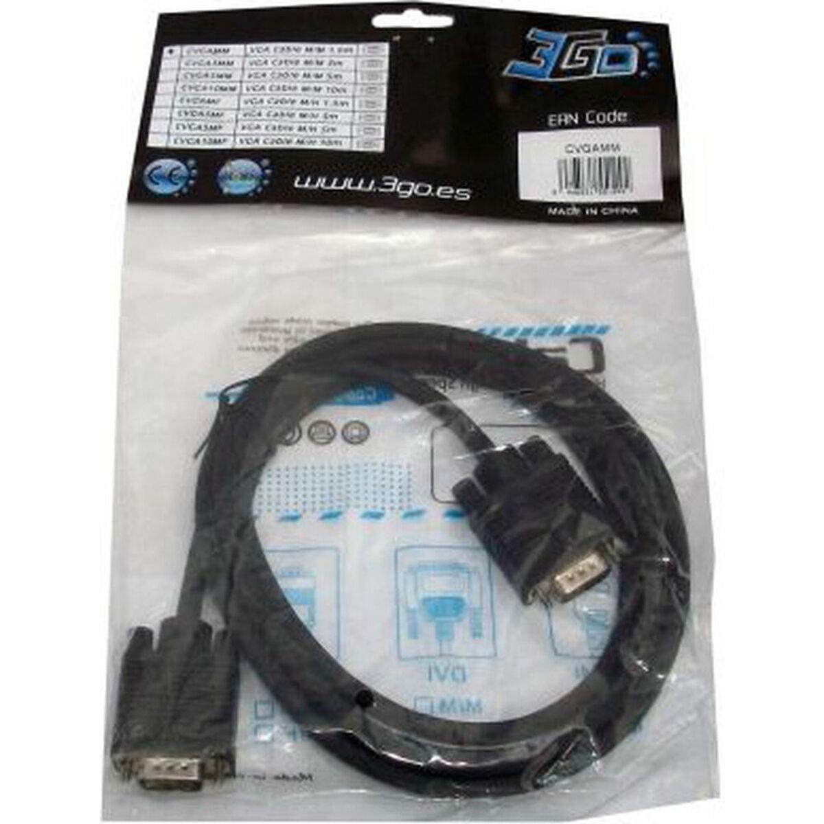 VGA Kabel 3GO 3m VGA M/M Svart 3 m - 3