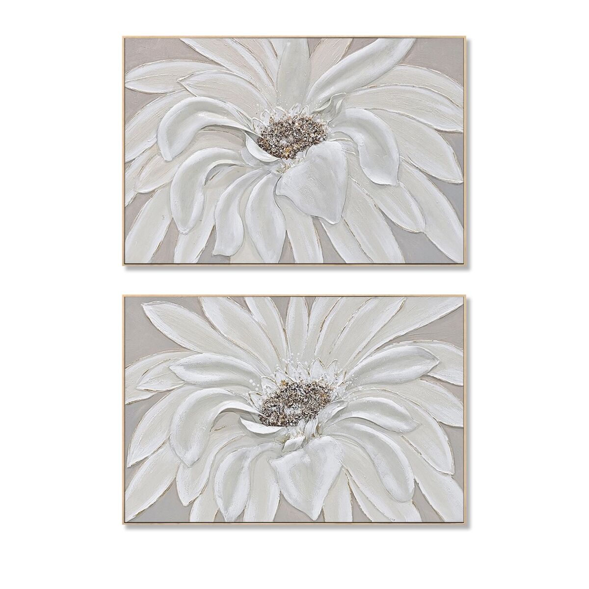 Kanvas Home ESPRIT Vit Beige Blomster Shabby Chic (2 antal)