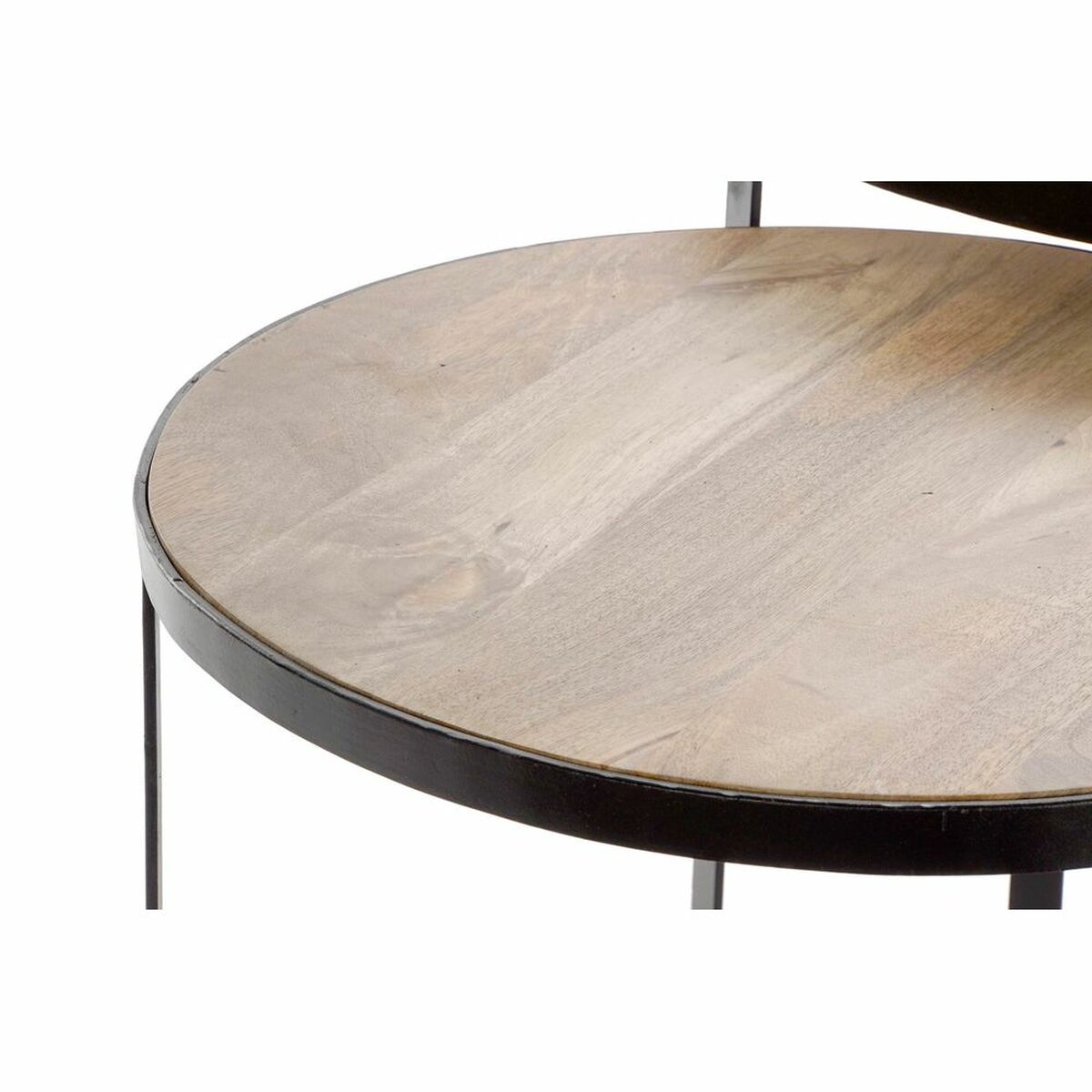 3-bordsset DKD Home Decor Brun Svart Metall Plast Mangoträ 60 x 60 x 55 cm - 2