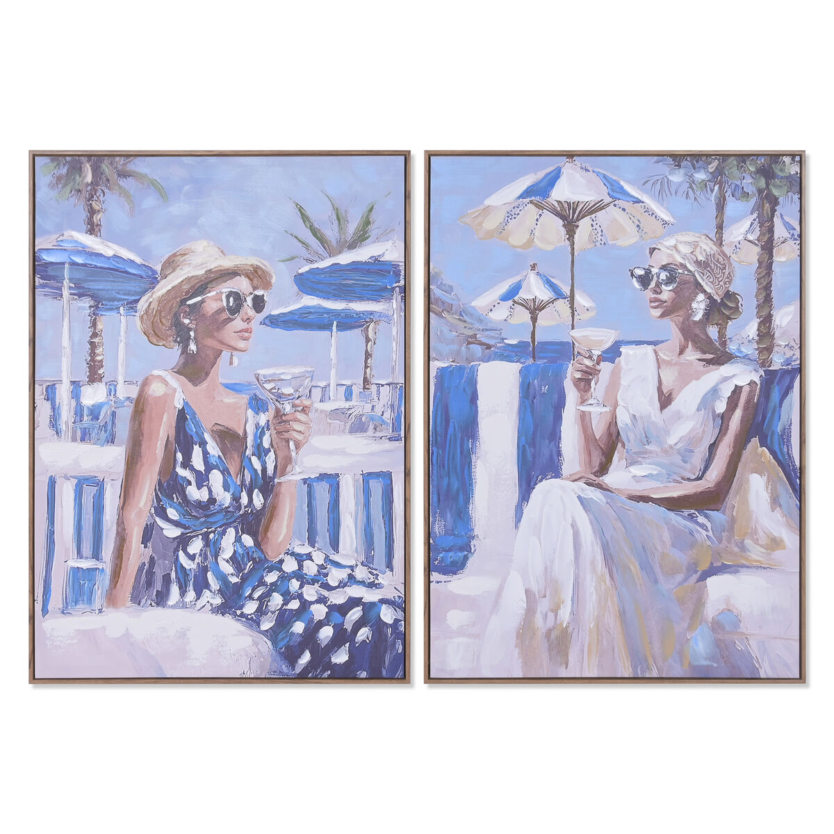 Kanvas Home ESPRIT Blå Vit Medelhavs chica 70 x 3,5 x 100 cm (2 antal)