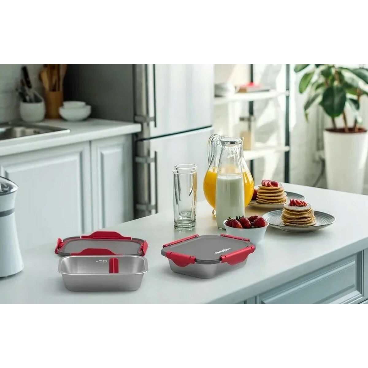 Behållare HeatsBox INNER DISH SET Röd Grafit Silvrig Rektangulär 0,925 l (2 antal) - 3