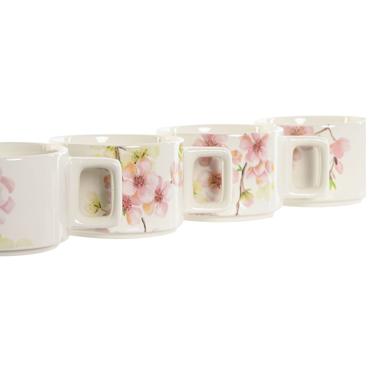 Set med kaffekoppar Home ESPRIT Vit Rosa Lila Metall Bambu Dolomite 260 ml - 4