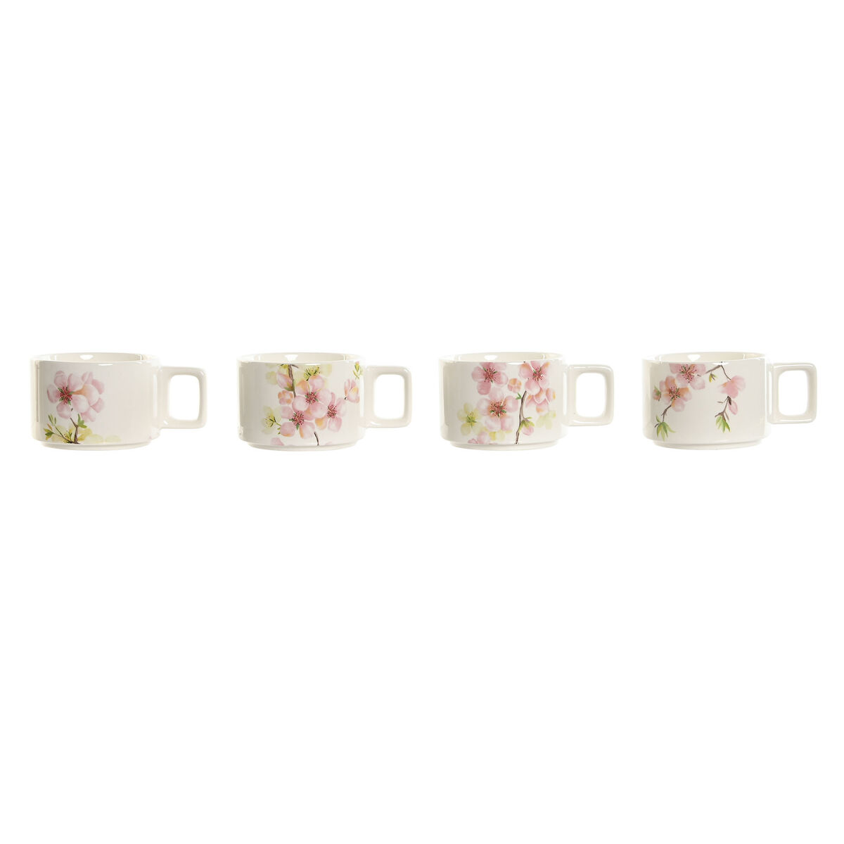 Set med kaffekoppar Home ESPRIT Vit Rosa Lila Metall Bambu Dolomite 260 ml