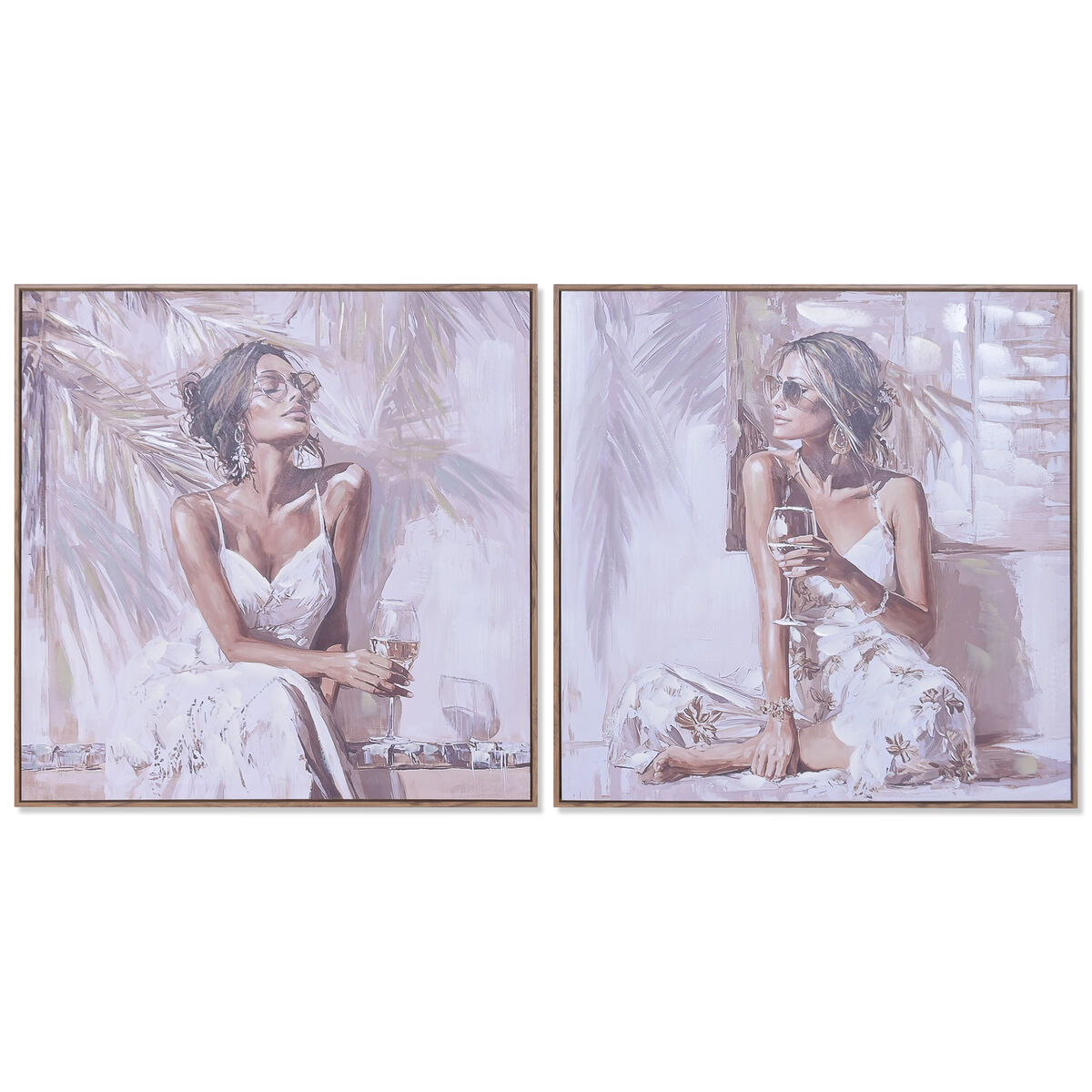 Kanvas Home ESPRIT Vit Beige chica Boho 80 x 3,5 x 80 cm (2 antal)
