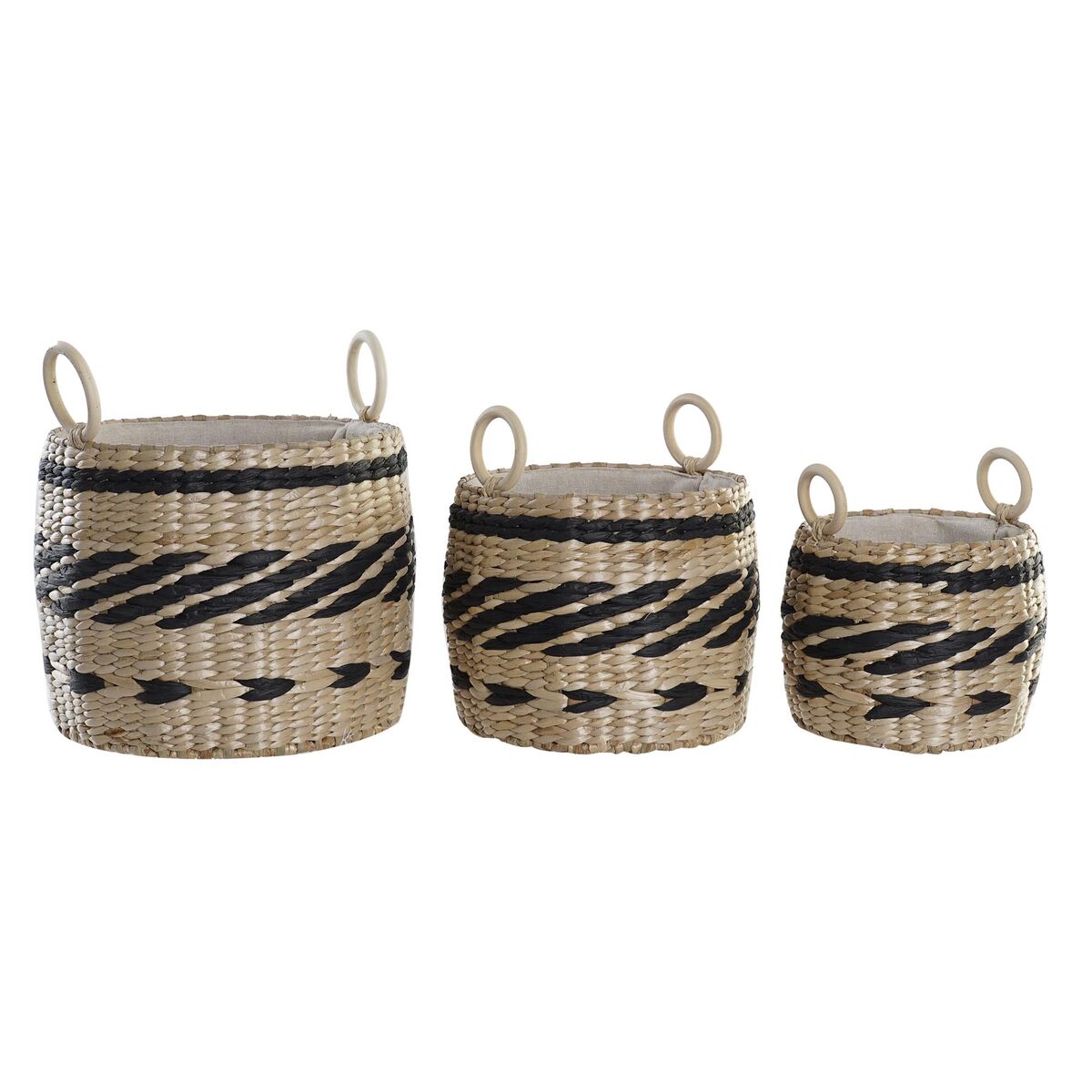 Korg - set DKD Home Decor Svart Naturell Naturliga fibrer Kolonial 30 x 30 x 25 cm (3 Delar)