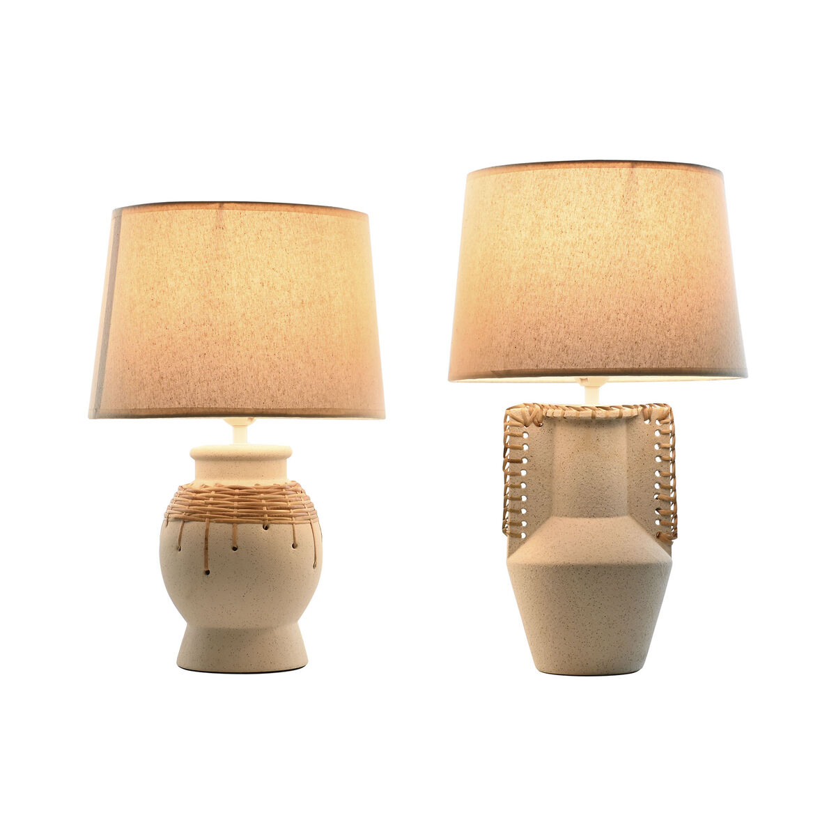 Bordslampa Home ESPRIT Beige Naturell Keramik 50 W 220 V 28 x 28 x 47 cm (2 antal) - 5