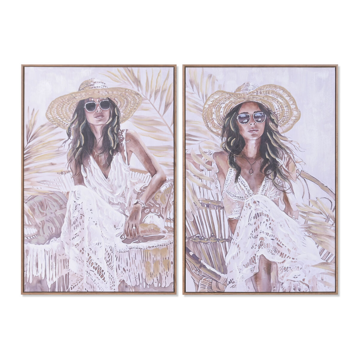 Kanvas Home ESPRIT Vit Beige Hatt Boho 60 x 3,5 x 90 cm (2 antal)